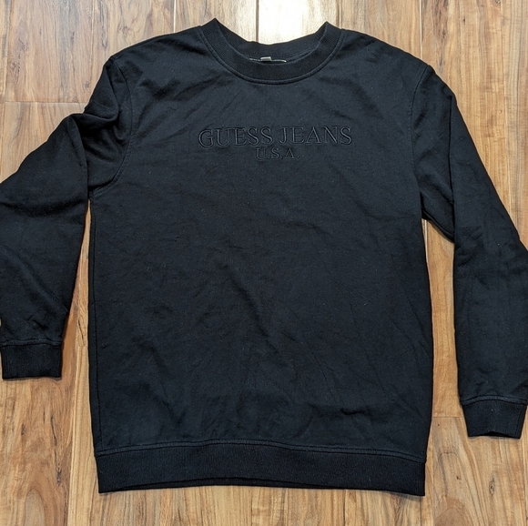 Vintage Y2K Guess Jeans USA Black Monochrome Embroidered Crewneck Size Medium‎ - Picture 4 of 7